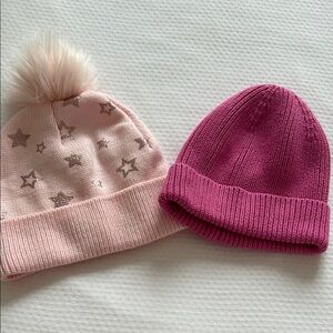 Pink and Cream Knit Beanie Set